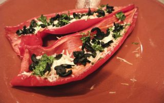 Pointed peppers with feta and olives