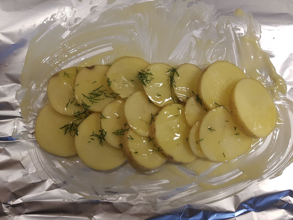 salmon and potatoes from the oven