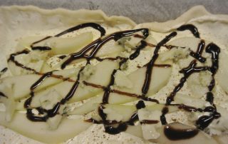 Tarte Flambé with pear and blue cheese