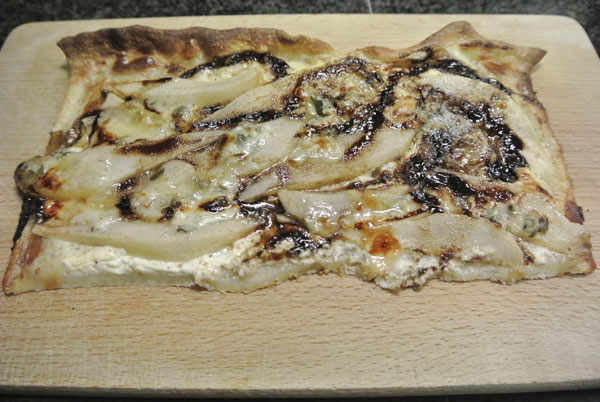 Tarte Flambé with pear and blue cheese