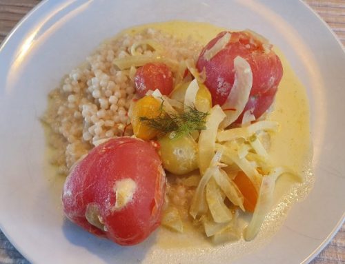 Fennel-tomato curry with Israeli couscous
