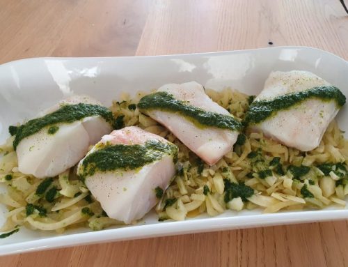 Fennel and cod dish with homemade herb sauce